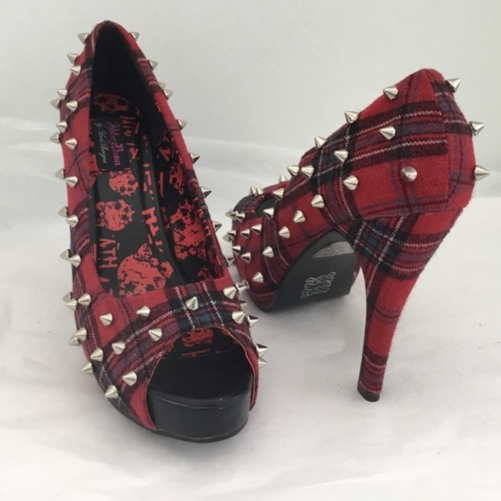 Abbey Dawn Heels Red Plaid Heels